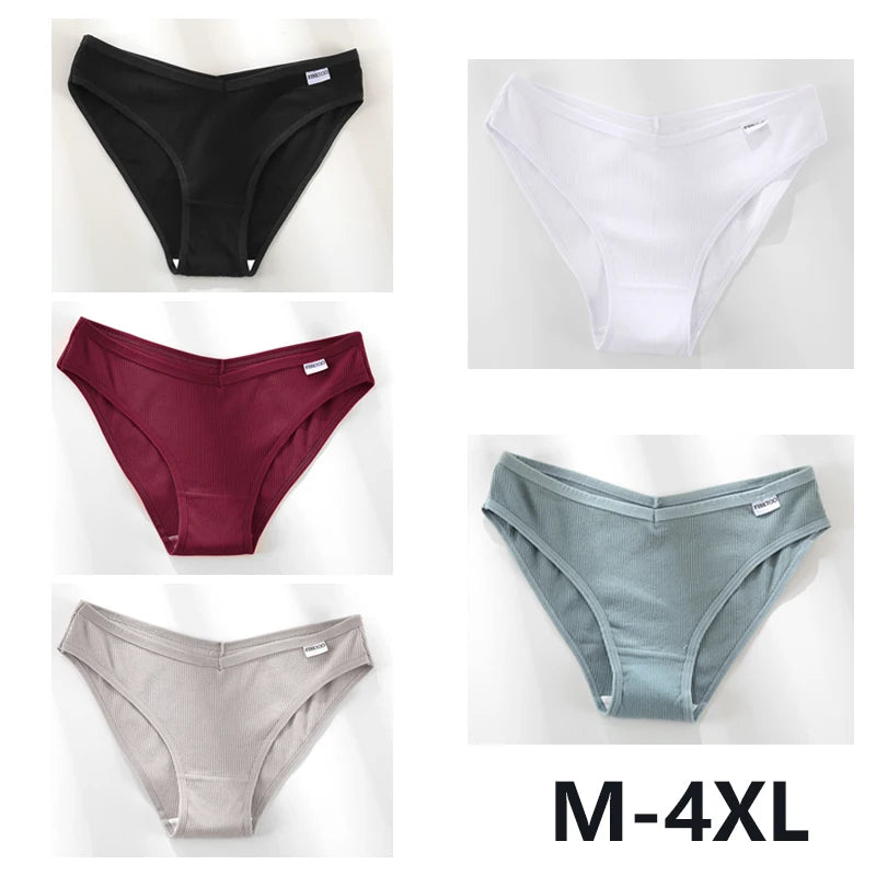 5PCS Women Cotton M-4XL Panties Briefs Female Sexy V Wasit Underwear Ladies Underpants Pantys Girls Plus Size Intimates Lingerie