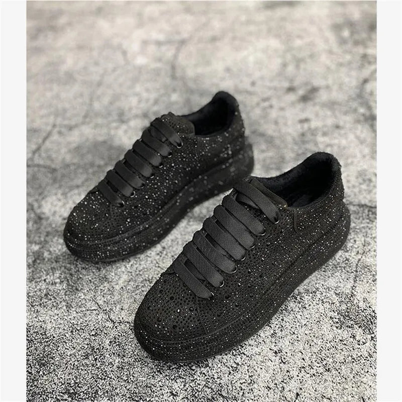 New Men Red Rhinestone Pattern All Match Brand Shoes Causal Flats Loafers Sports Walking Sneakers Zapatos Hombre
