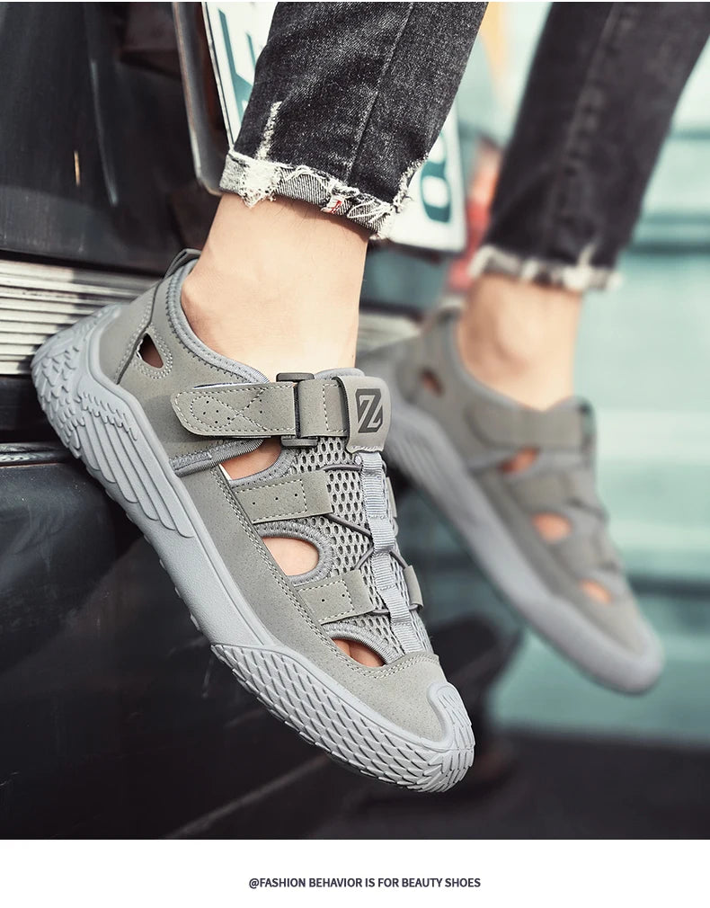 Large Size Sandals for Men, New Summer Style, Trendy, Versatile, Casual Sports Sandals, Soft-Soled Hollow Beach Shoes for Men