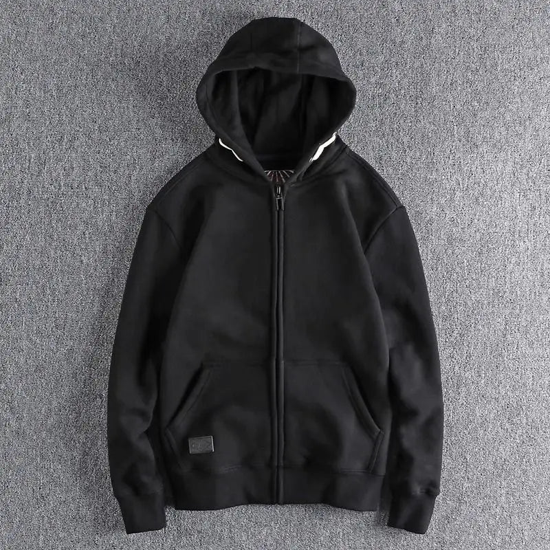 Men's Thickened Fleece Hoodie Sweatshirt Autumn Winter Heavyweight Sporty Casual Zipper Jacket Vintage Youth Open Cardigan