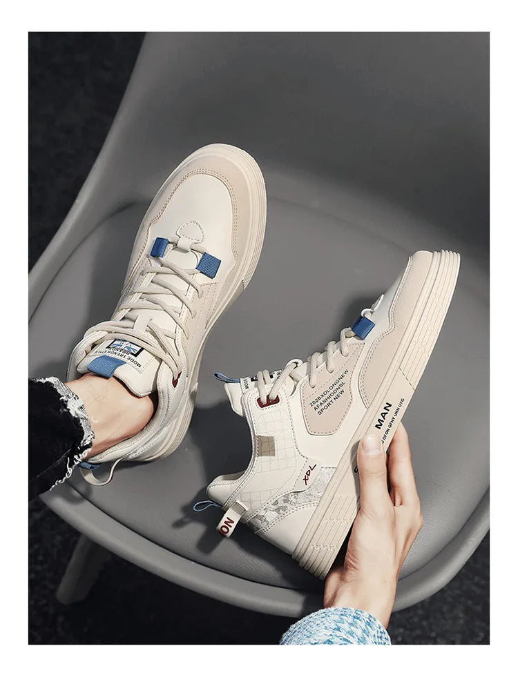 Men's Trend Casual Shoes Leather Shoes White Sneakers Leisure Male Sneakers Non-slip Footwear Men Vulcanized Shoes Size 39-46