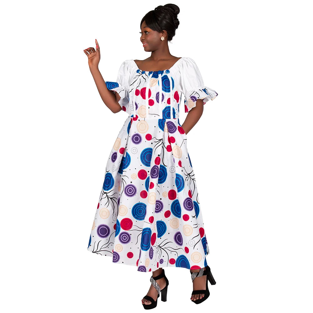 African Style Dresses for Women Puff Sleeve High Waist Gowns Ankara African Dress Princess Dress Robe Africaine Femme WY9970