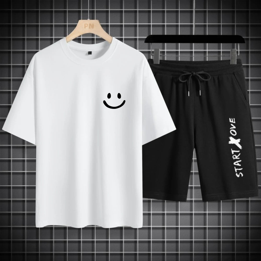 Trendy Suits for men  Men's Summer Shorts Set Gym Outfit Student Short Sleeve Tee 2 Piece Set Tracksuits Men Casual Men Clothing