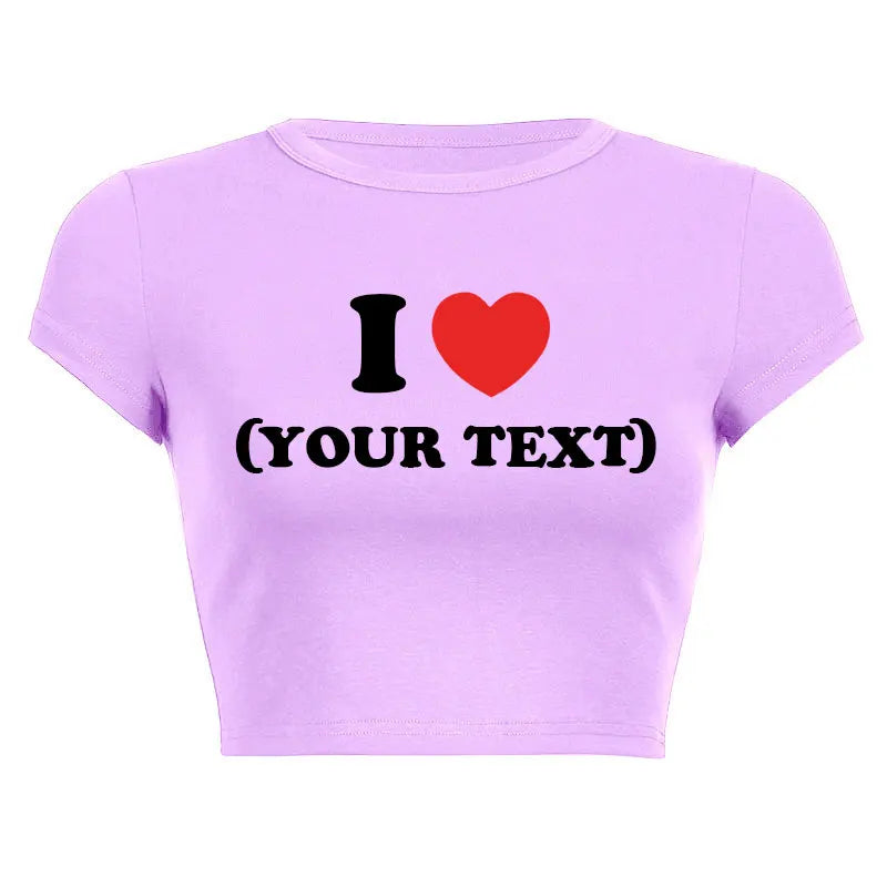 DIY Customize Your Text Couple Summer Casual Short Sleeve O Neck Cropped Navel Women Crop Tops Soft Bodycon Fashion Tees Blouse