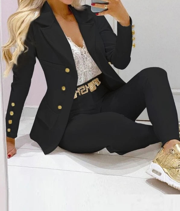 Womens Autumn Two Piece Coat And Pants Set Casual Jacket Trousers 2023