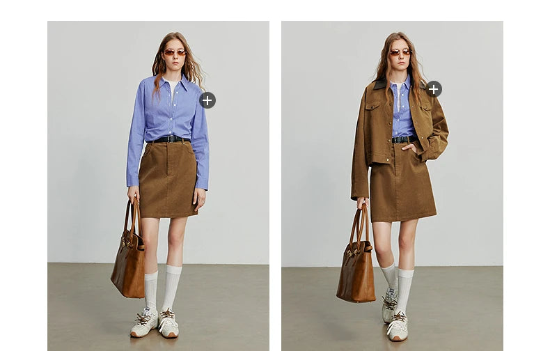 TOYOUTH Women Midi Skirt 2025 Autumn New Retro Corduroy Elastic Waist Pure Cotton A Line Mini Skirt