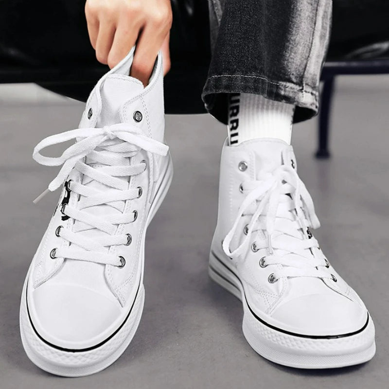 Men Shoes High Top Canvas Shoes Outdoor Breathable Walking Shoes Fashion Lightweight Sneakers Non-slip Flat Casual Shoe Tenis