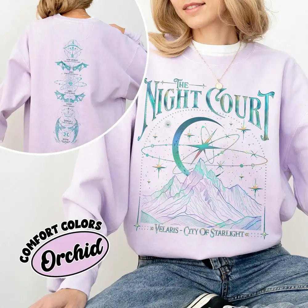 Retro Velaris Acotar The Night Court Two-Sided Crewneck Comfort Fleece Sweatshirt Velaris The Night Court Sweater Y2K Streetwear