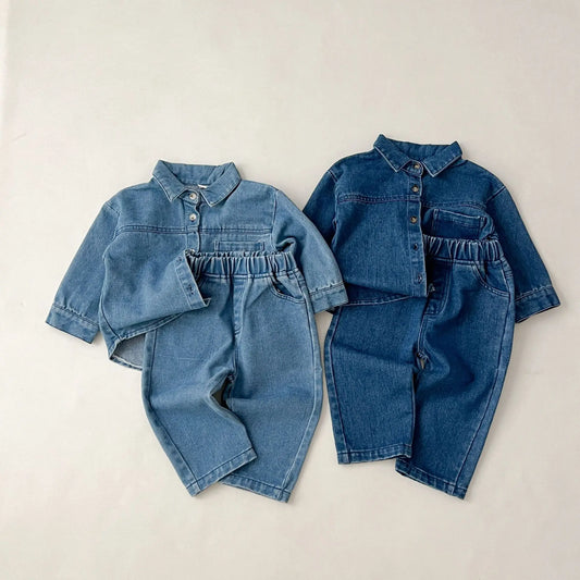 Boys Girls Vintage Denim Coat + Pants 2pcs Suit Kids Fashion Casual Outfits 2025 Autumn New Children Long Sleeve Clothes Set