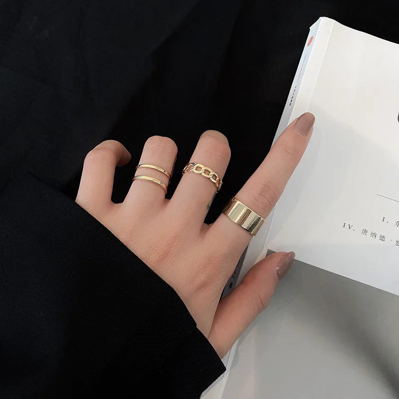 3pcs/set Bohemian White Enamel Round Metal Ring Sets Geometric Twist Open Adjustable Rings Sets for Women Girl Wedding Jewelry