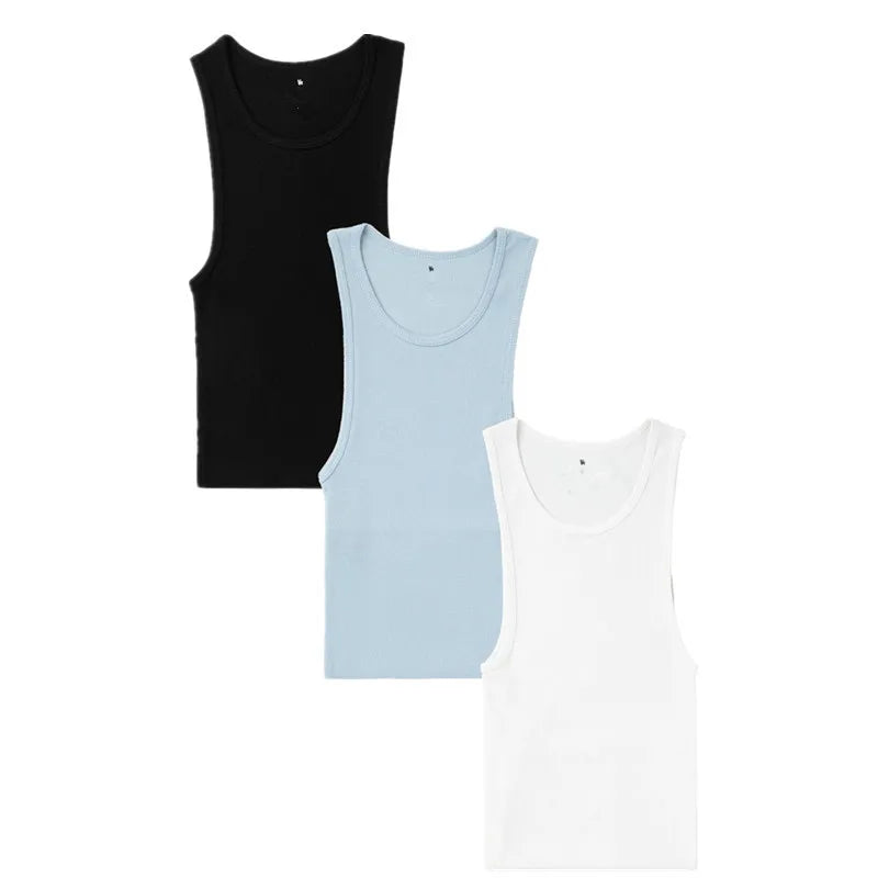 Spring Summer Knit Ice Silk Ribbed Fitness Sports Casual Slim-fit Men's Vest Men's I-line Muscle Vest Cotton Men