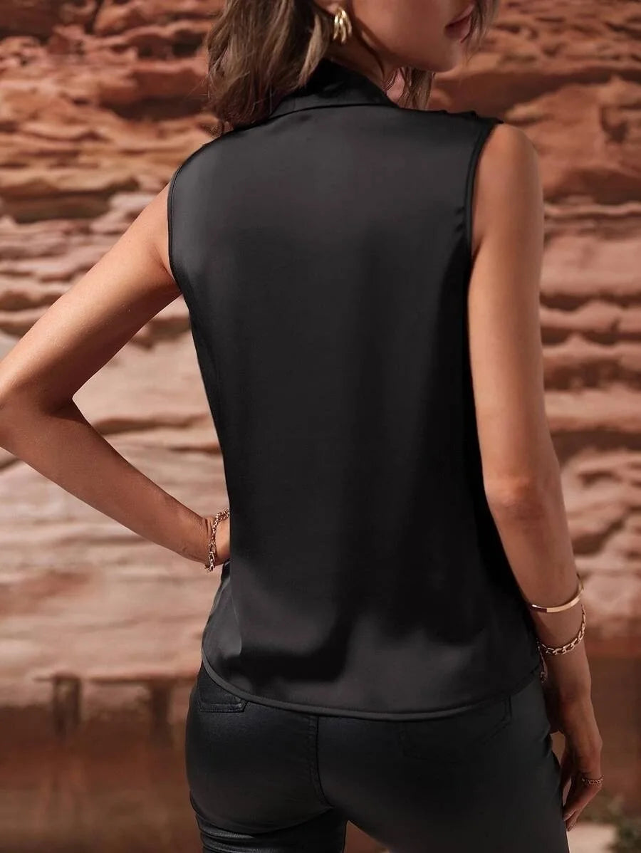 Spring Summer Sleeveless Satin Ruffled Blouse European American Style Sexy Shirt Cross Border Fashion for Women