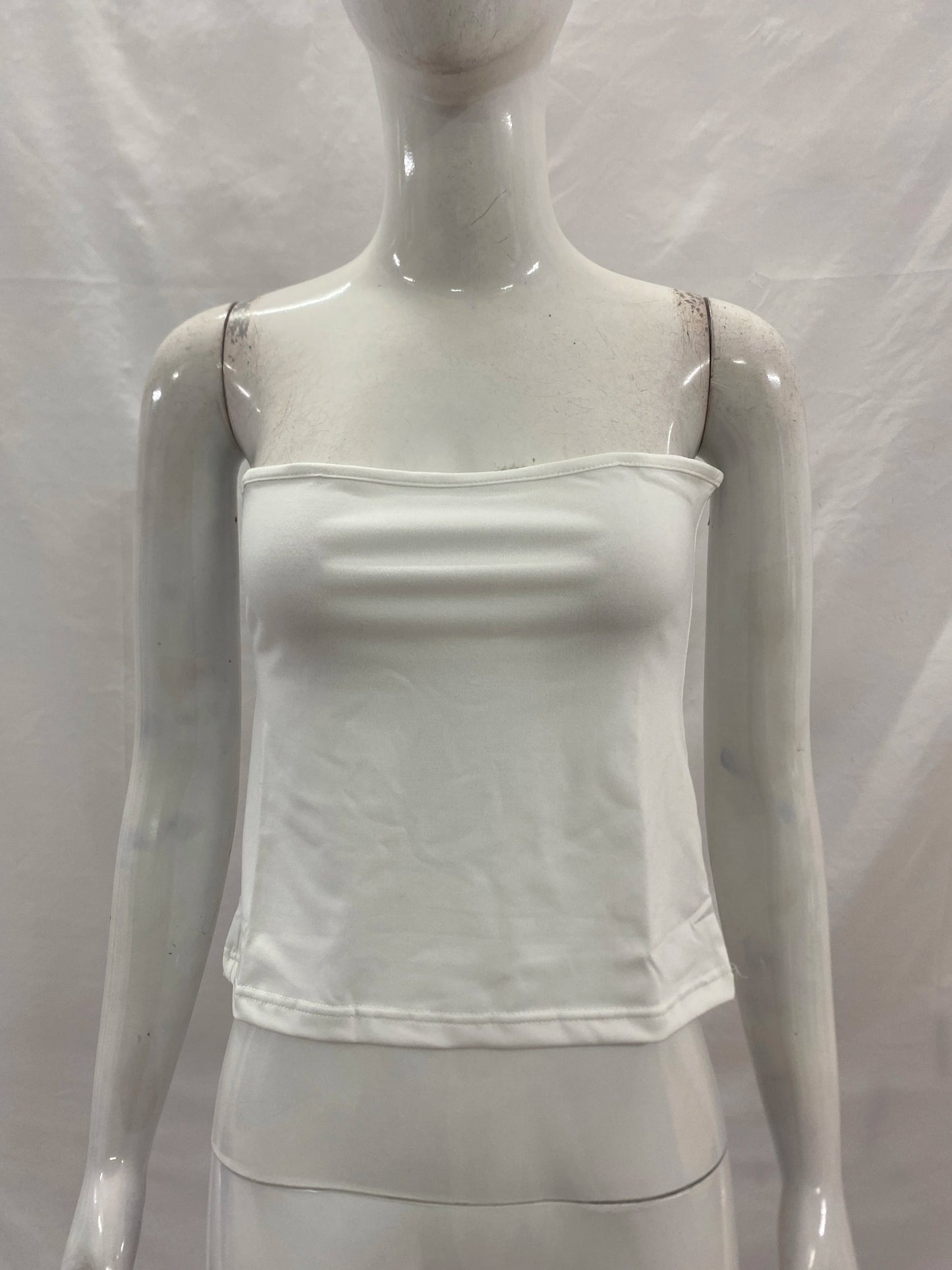 European and American summer fashion sexy exposed navel short style strapless shoulder solid color top women's clothing