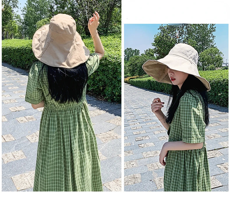 Wide Brim UPF 50+ Sun Hat Women Anti-UV Protection Hiking Fisherman Cap Fold Summer Solid Beach Hat 2024 Double sided Sun hat BAZAARHUBO