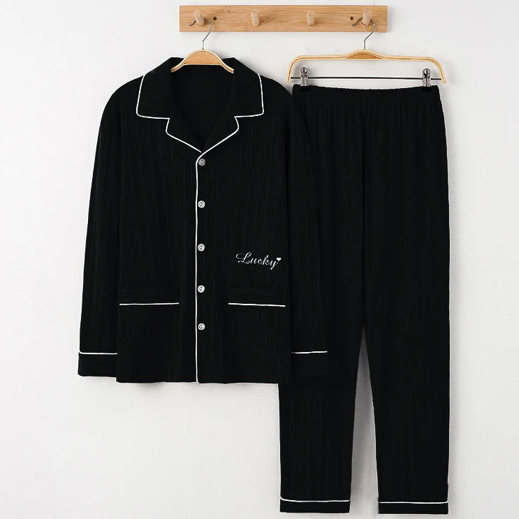 Pajamas for Men Spring and Autumn Long-Sleeved Young Men's Simple Casual Lapel Autumn and Winter Home Wear Set