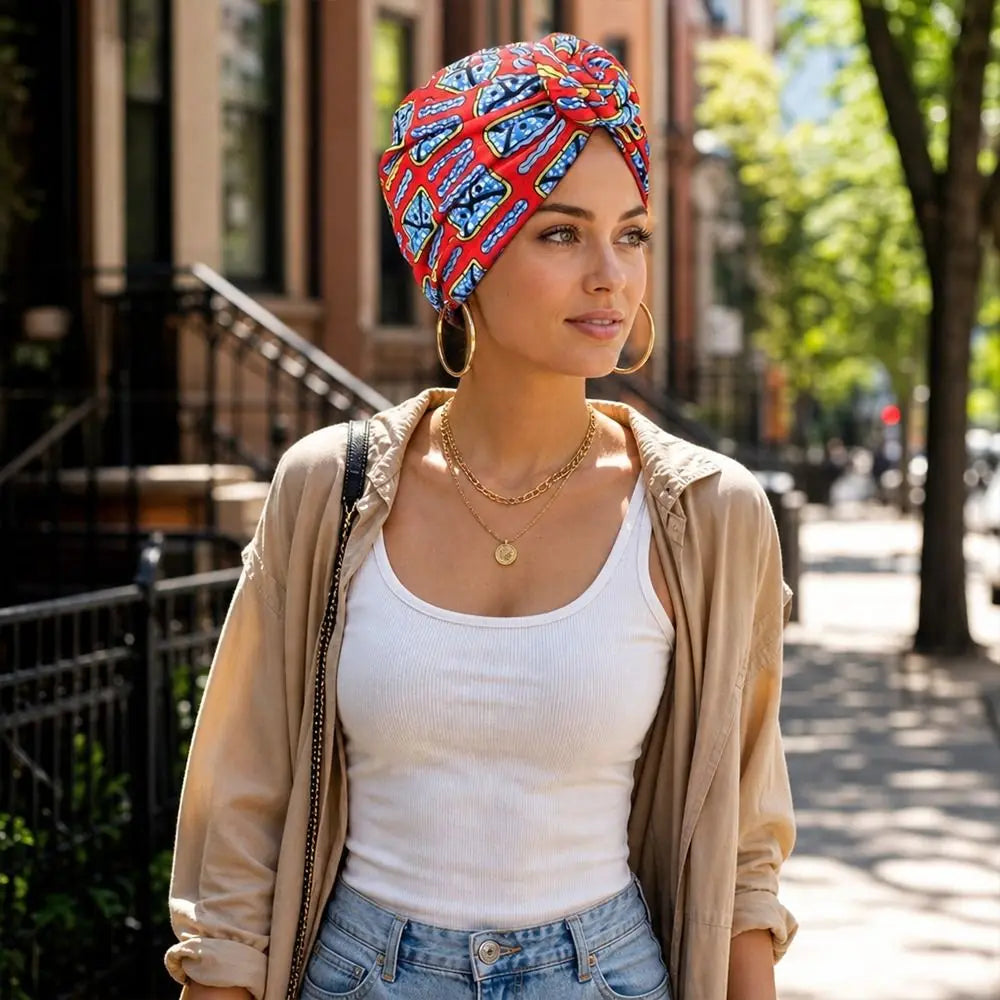 Fashion African Print Hijab Caps Pleated Wrap Twist Knot Turban Hat Elastic Knotted Style Floral Head Wrap All Match Decor