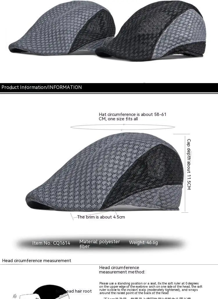 Big Head 58-61cm Summer Men Newsboy Breathable Cap Mesh Cabbie Golf Driving Sun Flat Beret Hats Caps Visors BAZAARHUBO