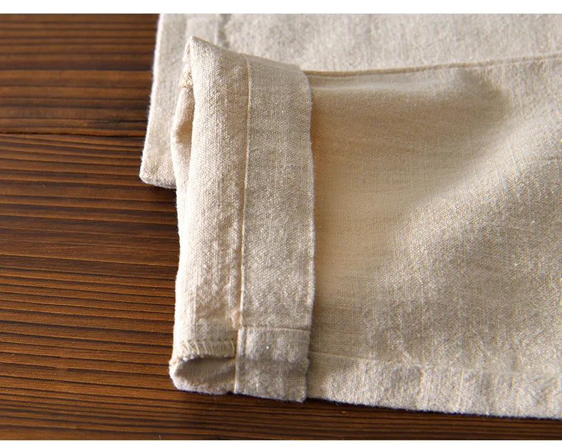 70% Linen,30% Cotton Men's Drawstring Elastic Waist Casual Pants, Straight Loose Ramie Trousers, Camping Fishing Comfortable