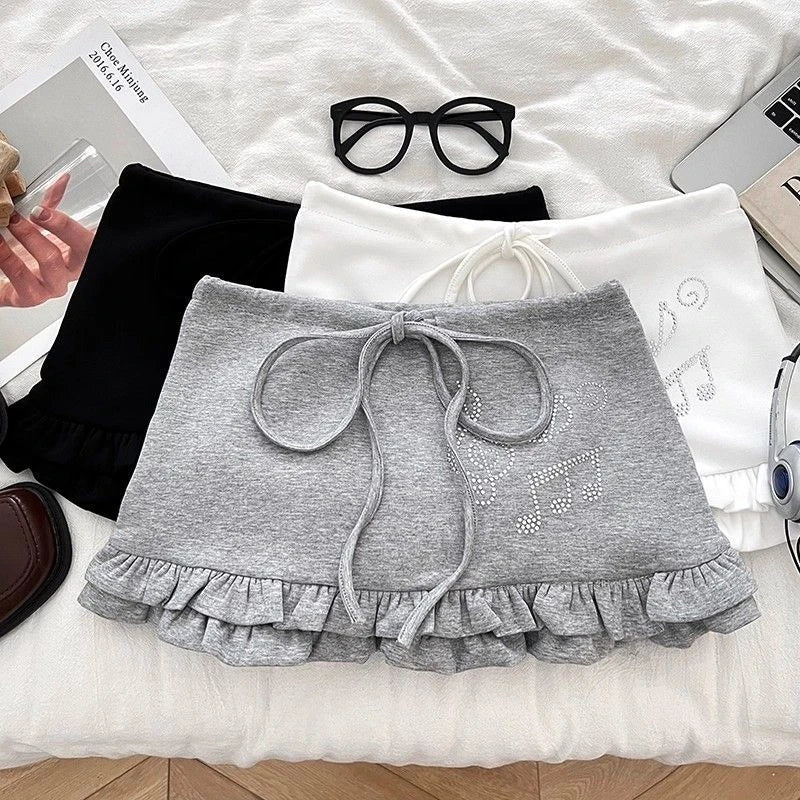 Summer American Vintage Casual Sweet Skirts Y2K Ruffle Sexy Spicy Girl Mini Skirts Fitted Chic Preppy Style Daily Female Clothes