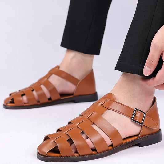 Summer Stylish Sandals for Man Leather Daily Roman Shoes Fashion Mens Business Dress Casual Comfortable Beach Footwear Flats