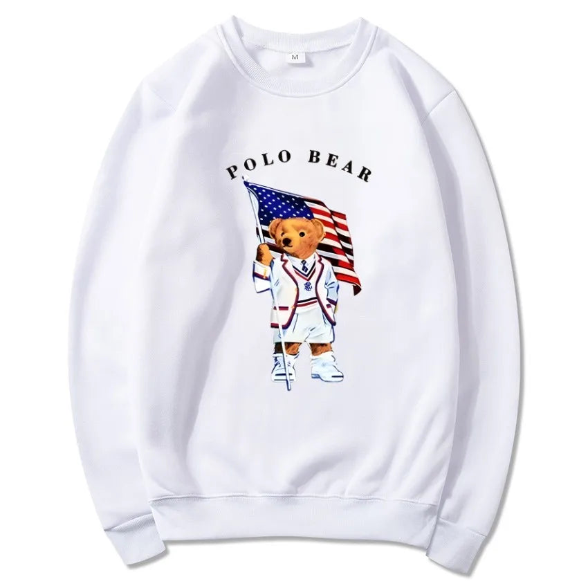 Men's casual and comfortable pullover, fashionable and versatile hooded sweatshirt with teddy bear pattern, sports shirt BAZAARHUBO