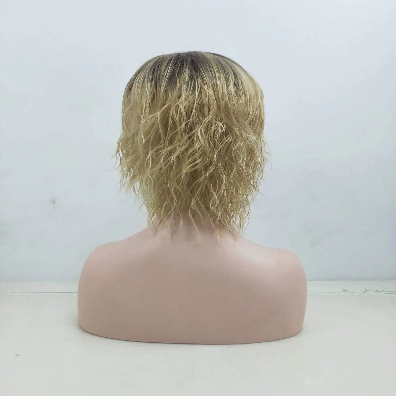 HAIRJOY Synthetic Hair Short Black Blonde Ombre Wigs for Women Synthetic  Wig Curly with Bangs