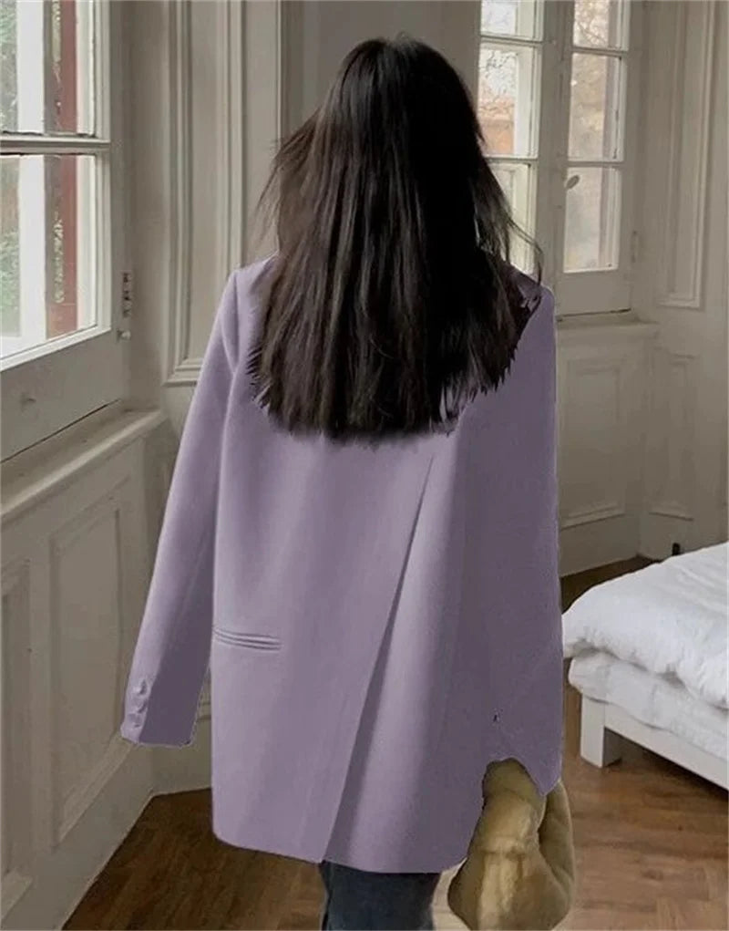 Back Slit Design Blazer Coat For Women Casual Korean Streetwear Chic Long Sleeve