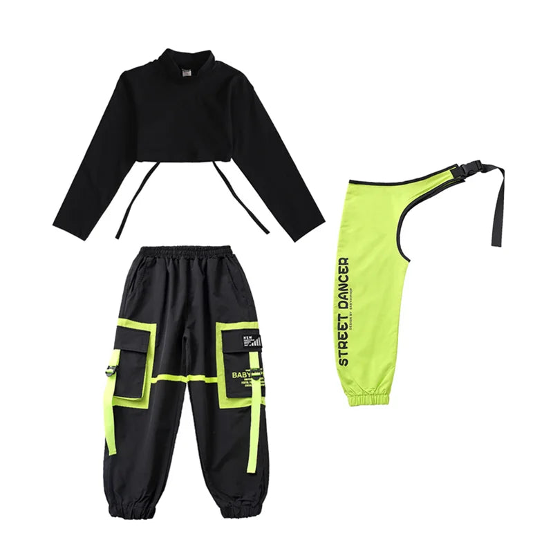 Boys Hip Hop Cool Vest Girls Cargo Pant Outfit Child Sweatshirt Chest Bag Joggers Street Dance Kids Streetwear Costume Sportwear