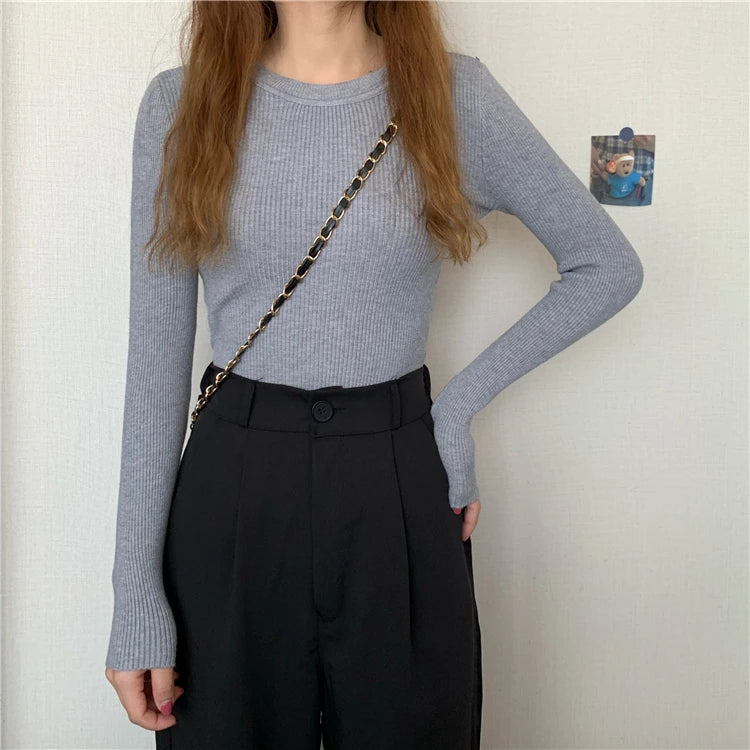 2026 New Women Sweater Autumn Winter Long Sleeve Pullover Basic Top Fashion O-neck Elastic Female Winter Solid Knitted Jumper