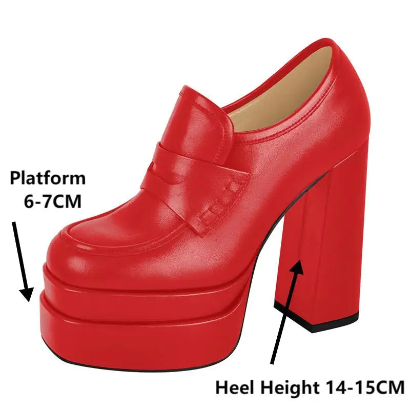 Richealnana  Women Pumps Red Matte Double Platform Punk Fashion Shoes