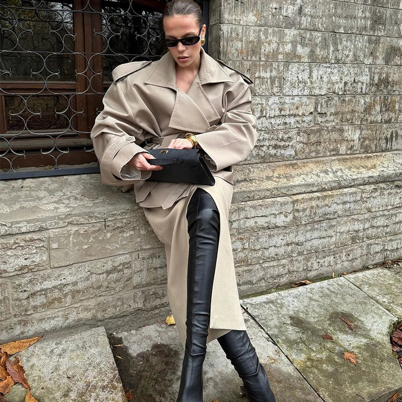 Lace Up Cropped Trench Coat Fashion Women Lapel Long Sleeves Wide Shoulder Windbreaker Jacket Lady 2026 Spring Commuting Outwear