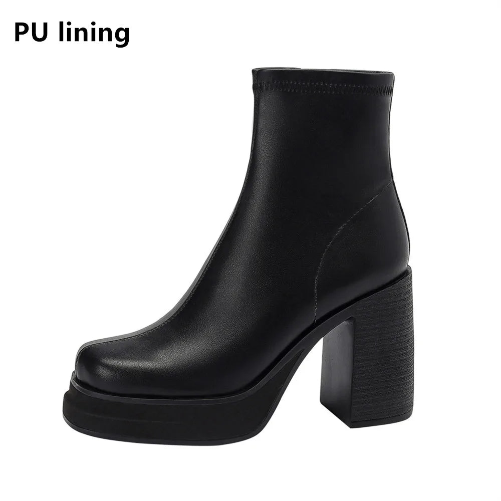 2025 NEW Brand Women Autumn Winter Boots Sexy High Heels Platform Black Brown Side Zip Shoes Woman Ankle Boots Size 33-41