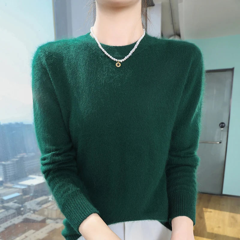 Autumn and winter women's semi high neck pullover sweater solid color knitted slim fit women's 100 mink cashmere sweater new sty