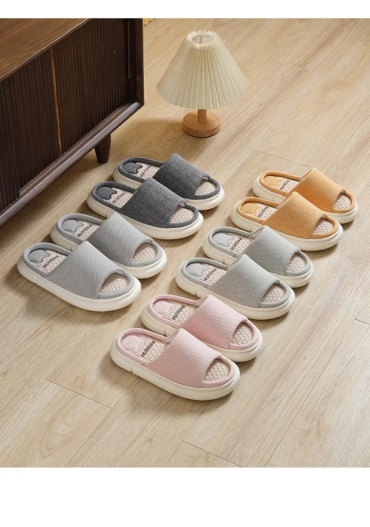 Couples Home Linen Slippers Women Indoor Soft Comfortable Bedroom Slides Men Leisure Non Slip House Shoes Platform Cotton Flats