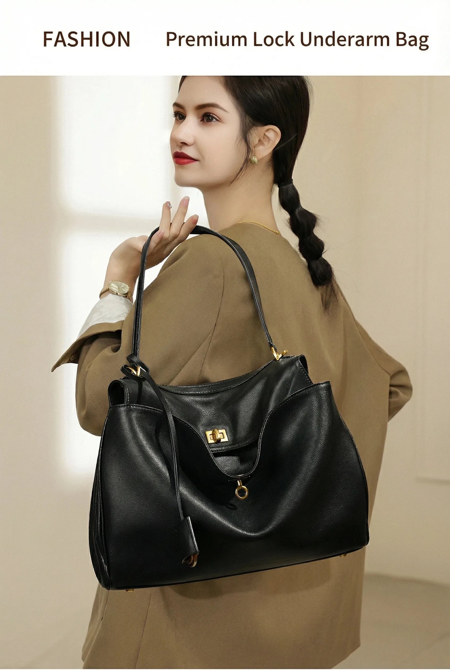 2026 large Genuine leather shoulder bag armpit top layer cowhide large capacity women's commuting high-end tote bag