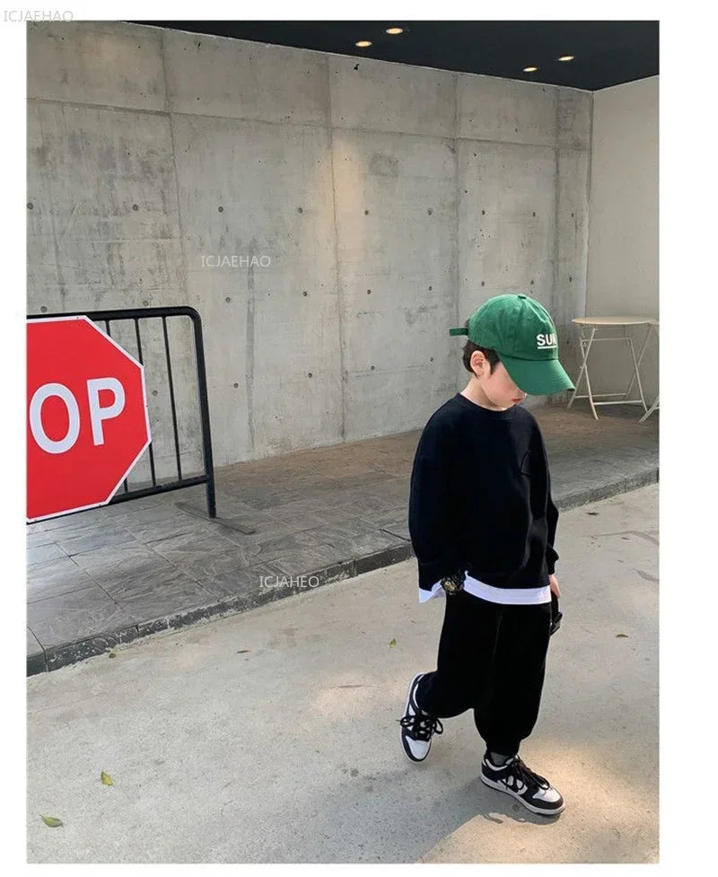 Children Fashion Clothes Suit Boys Casual Spring Sets Costume Kids Solid Colour Sweatshirts+Pants 2Pcs Simplicity Autumn Outfits