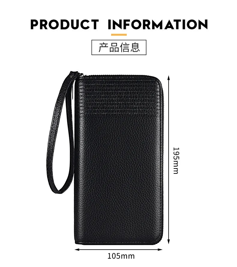 New Color Men`s Long Wallet For Men Rfid Blocking Clutch Organizer Zipper Leather Business Id Credit Card Holder Purse 2024 New