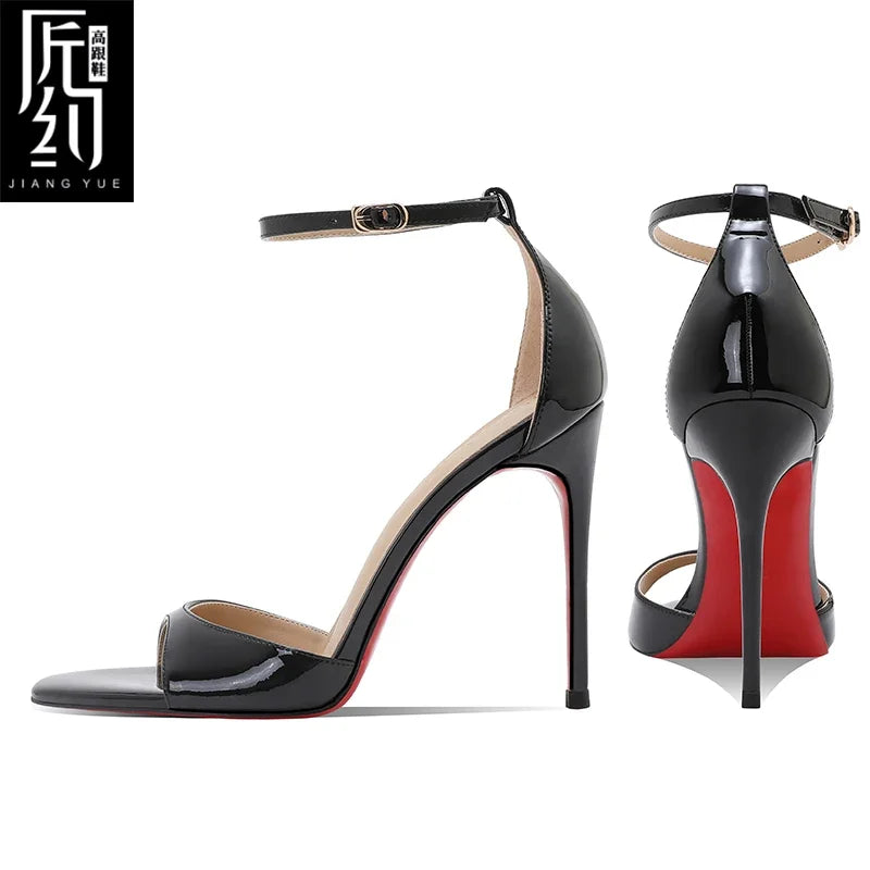 Summer new nude high heels for women, slim heels, stunning princess style, one button sandals with skirt 33-46