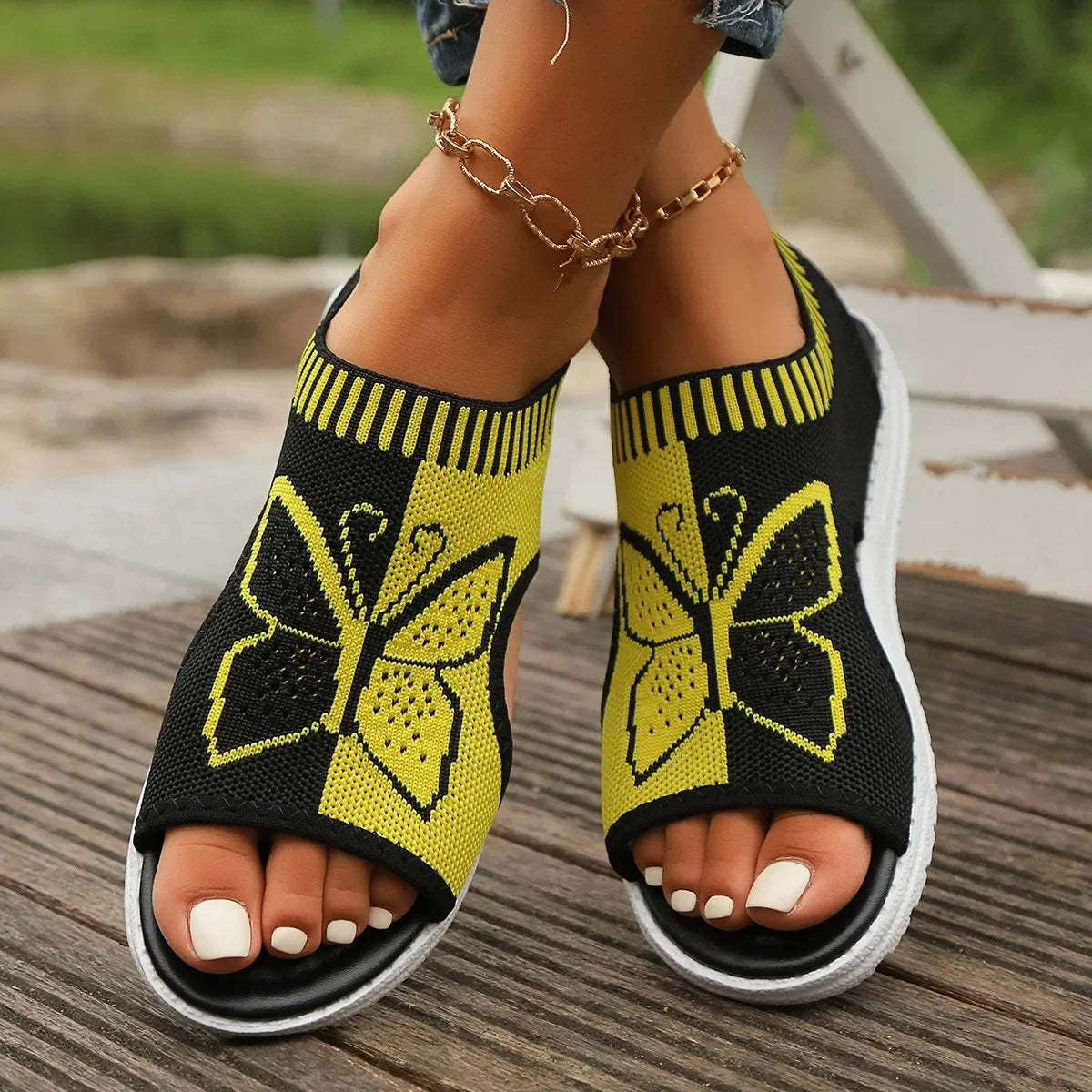 Women Sandals Summer Casual Peep Toe Sandals Mesh Fashion Wedges Butterfly Non Slip Outdoor Breath Sport Sandals Sneakers