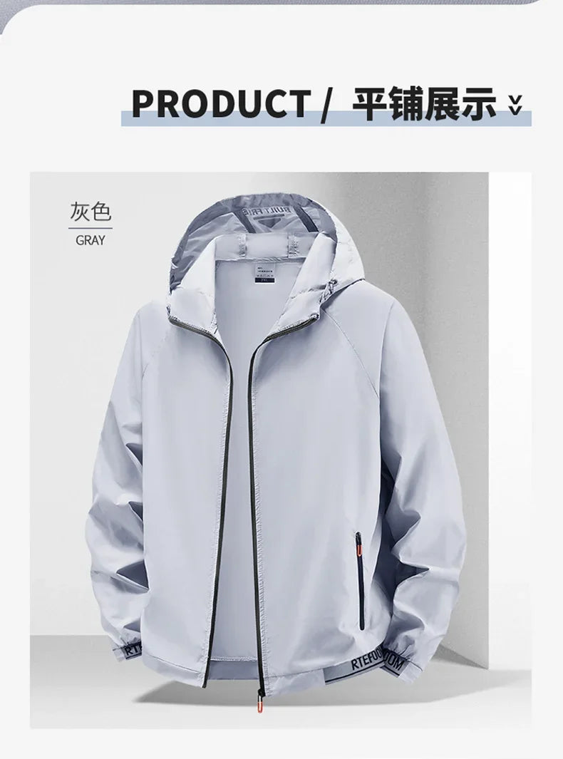 Outdoor Lightweight Hiking Jackets Men Fishing Cycling Hooded Gym Sports Running Coat Summer Sun-Protective Jacket Men Clothing