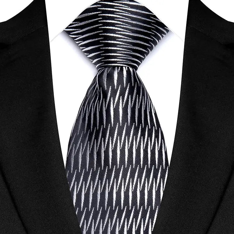 Classic 8CM Polyester Ties For Men Formal Business Silver Gray Paisley Stripes Dot Neckties Handmade College Shirt Neckwear BAZAARHUBO