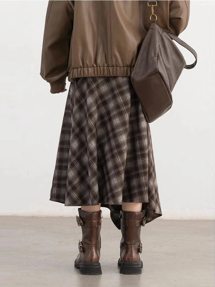 Chic Ven Women Skirt A Line Retro Loose High Waist Plaid Long Autumn Winter 2026