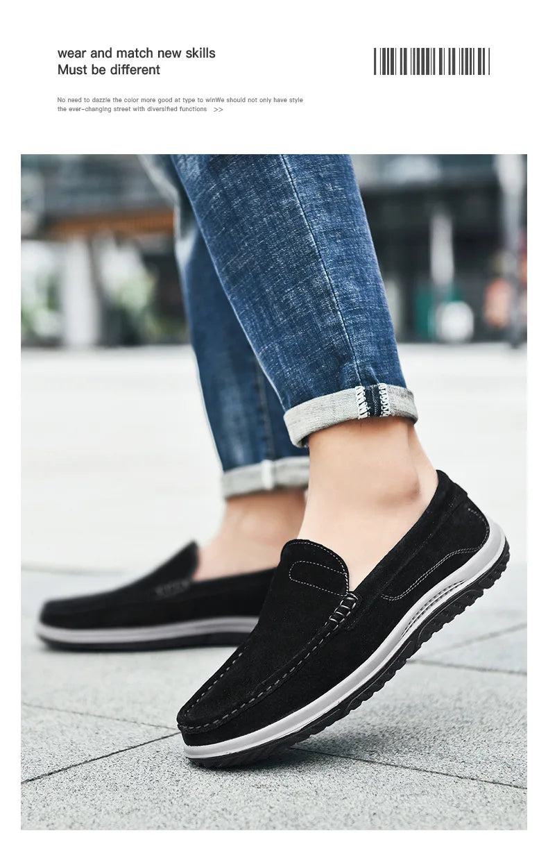Men's Suede Casual Leather Shoes Fashionable Breathable Comfortable Driving Shoes Men Shoes