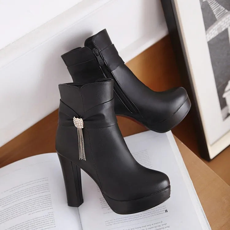 Brand Ankle Boots For Women Platform Fashion High Heel Short Boot Large Size Zipper Autumn Winter Black White Pink Women Shoes