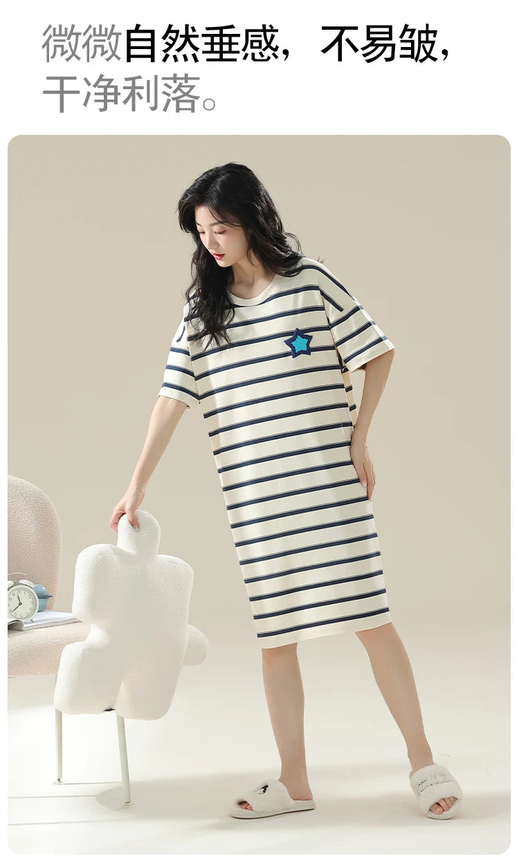 100% COTTON! M-4XL Plus Size Summer Women Nightgown Brand New Anti-bacterial HQ Nightdress Short Sleeves Sleepshirt Casual Dress