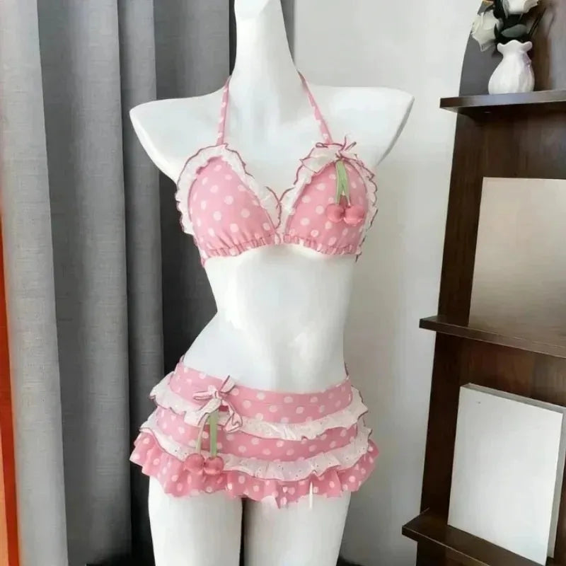 Women Beach Style Bikini Swimwears 2-Piece Tankini Suits Halter V-Neck Tie Cami Top Bodycon Contrast Waistband Swim Beachwear