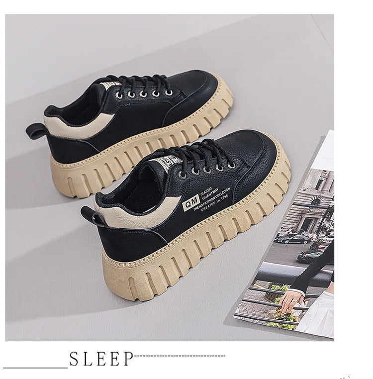 2026 New Style Women's Spring Casual Shoes Campus Style Student Designer Platform Shoes Fashion Women Versatile Leather Sneakers