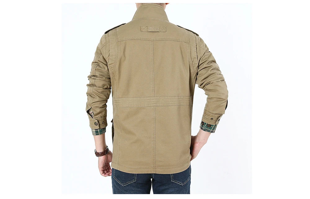 Autumn Men's Military Jacket Casual Man Stand Collar Cotton Business Coats Men Multi-pocket Windbreaker Jackets Clothing 7XL