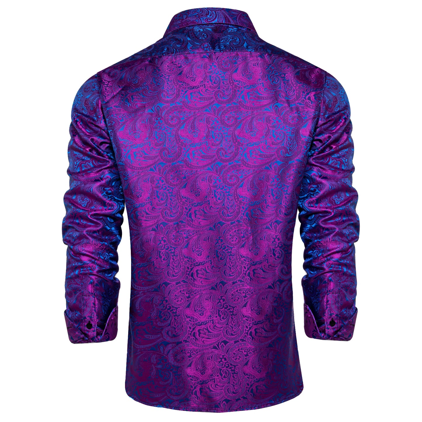 Luxury Purple Paisley Polyester Shirts for Men Long Sleeve Wedding Prom Men Clothing Button Down Collar Social Dress Shirt