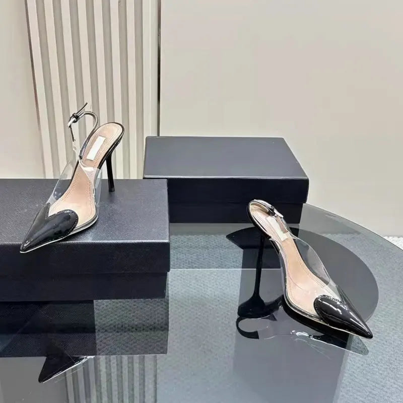 2025 New PVC European Style High Heels Women'S Summer Pointed Toe Runway Sandals Party Shoes